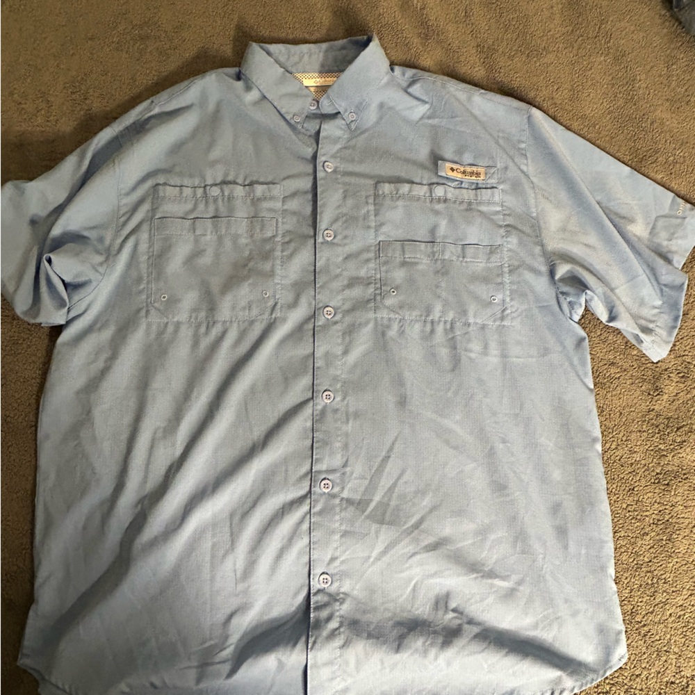 Mens Columbia PFG Tamiami II light blue shirt Size: L